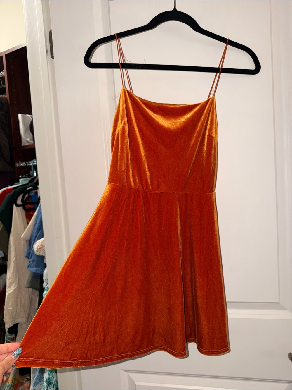 Urban Outfitters Velvet Spaghetti Strap Mini Dress - Burnt Orange